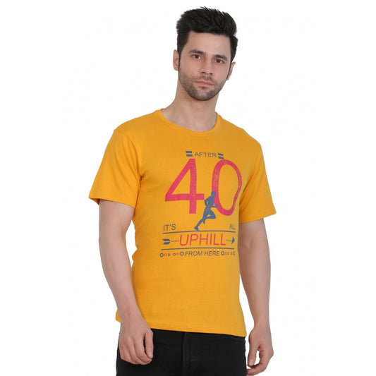 Generic Men's Cotton Jersey Round Neck Printed Tshirt (Mustard Yellow)