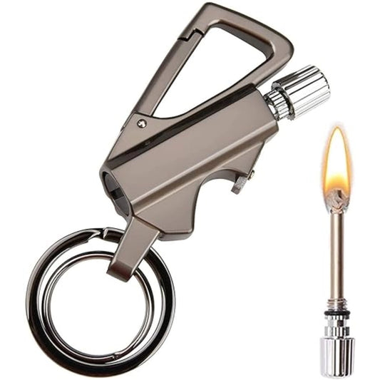 Generic 3 In 1 Keychain Lighter Waterproof Cigarette Flint Lighter Keyring Bottle Opener Fire Starter Match Sticks (Silver)