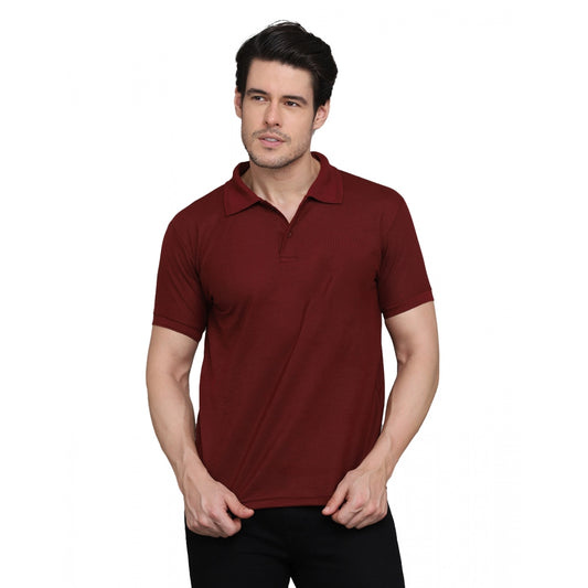 Generic Men's Casual Half Sleeve Solid Cotton Blended Polo Neck T-shirt (Maroon)