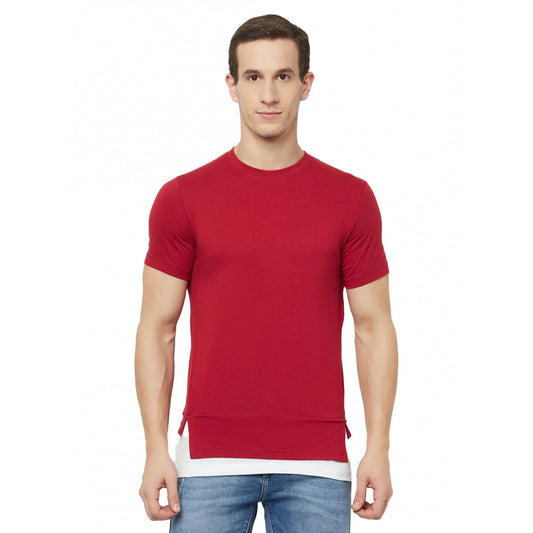 Generic Men's Casual Colorblock Cotton Blend Round Neck T-shirt (Red)